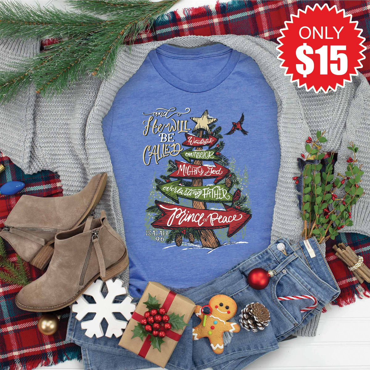Isaiah 9:6 Tee - Heather Royal Blue - 15 product image 1