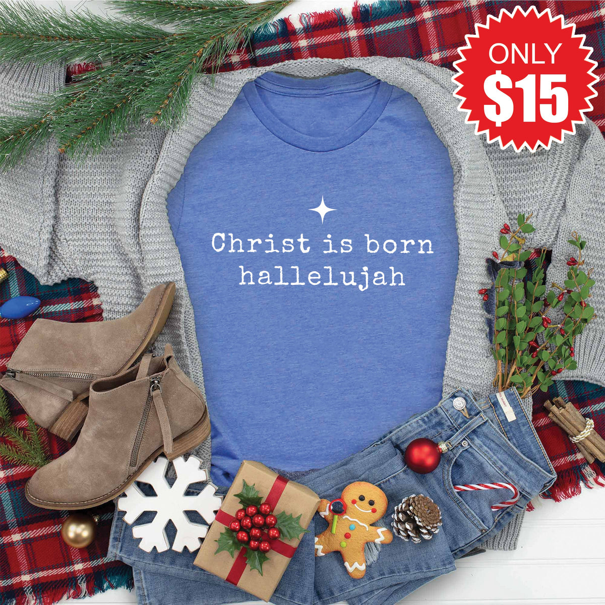 Christ Is Born Tee - Heather Royal Blue - 15 product image 1