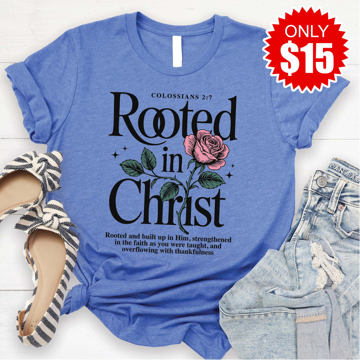 Rooted In Christ Tee - Heather Royal Blue - 15 product image 1