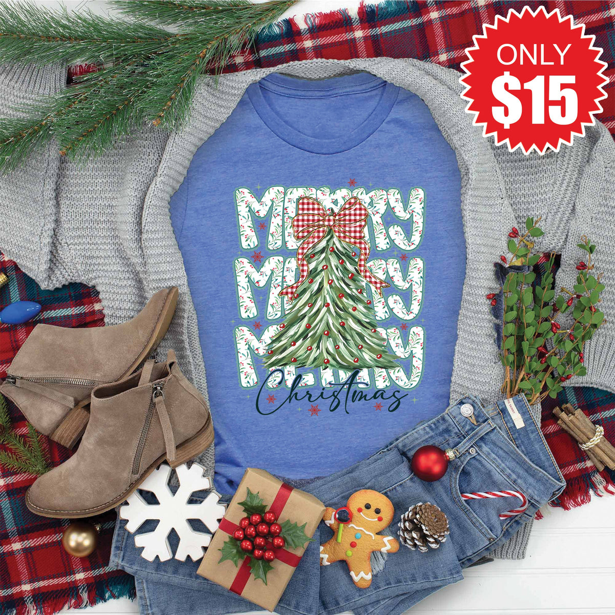 Merry Christmas Tee - Heather Royal Blue - 15 product image 1