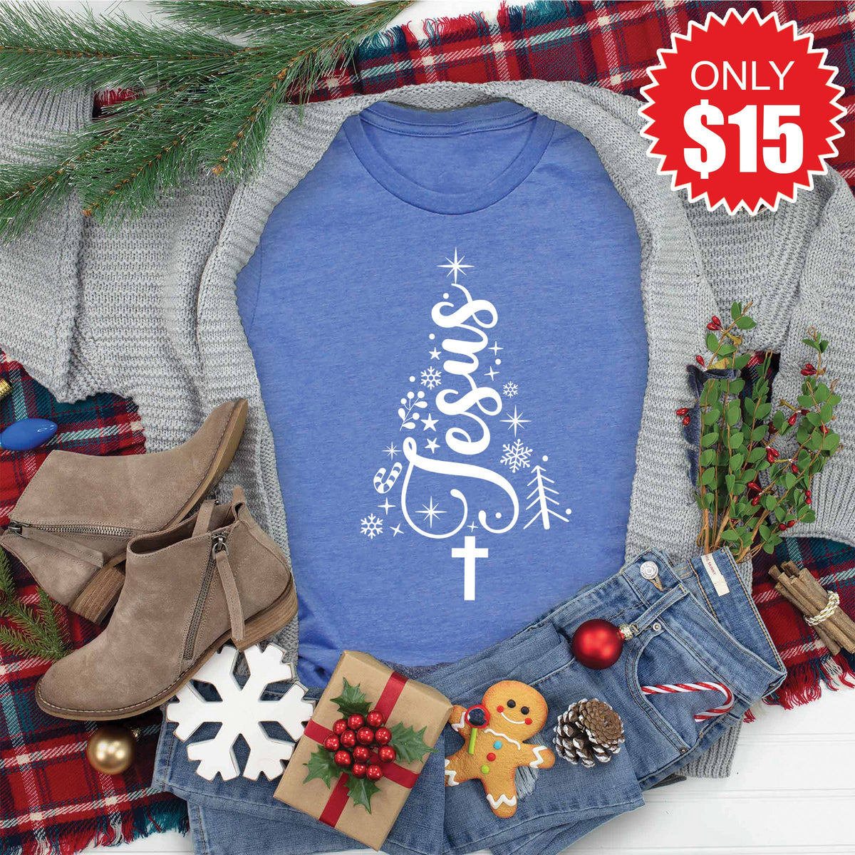 Jesus Tee - Heather Royal Blue - 15 product image 1
