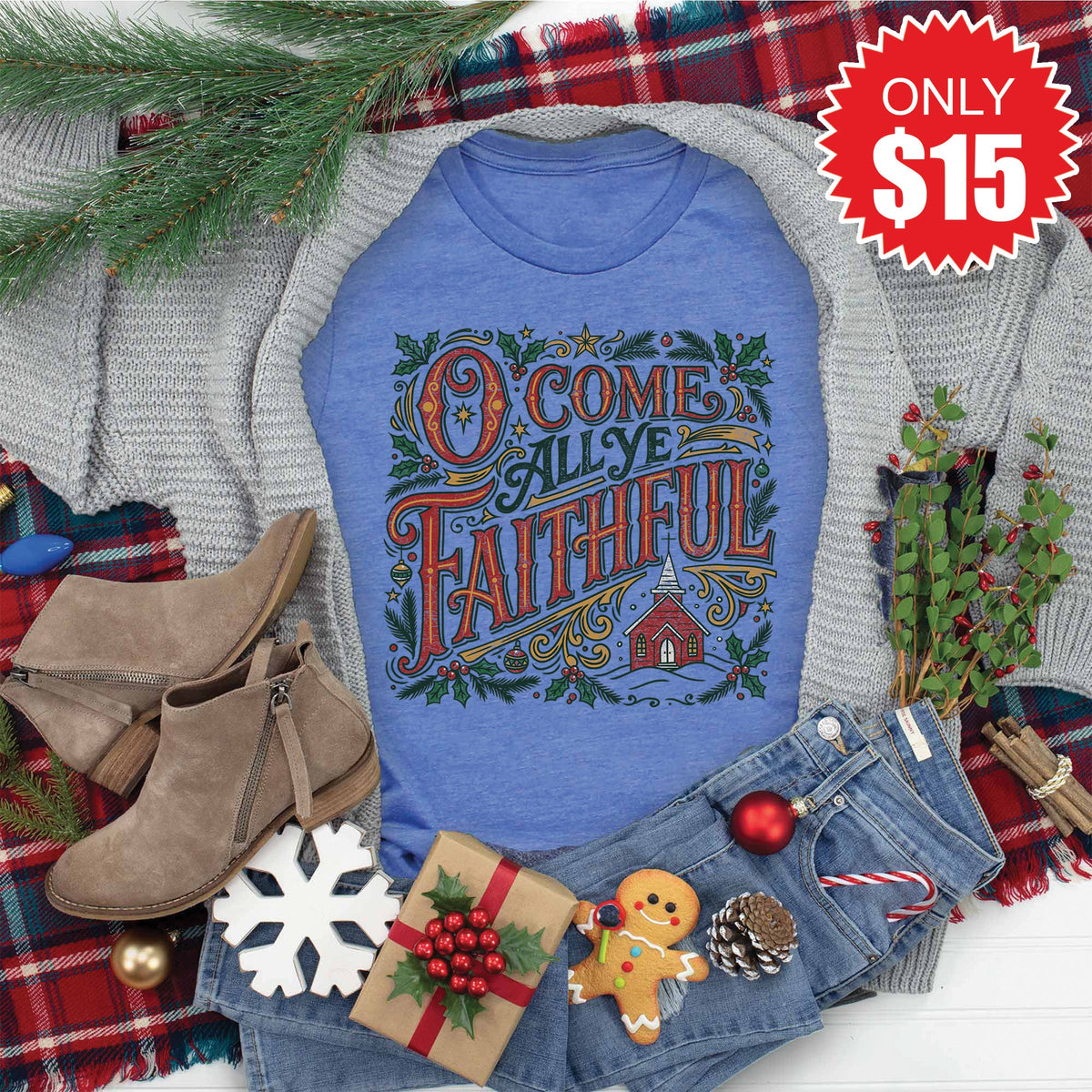 All Ye Faithful Tee - Heather Royal Blue - 15 product image 1