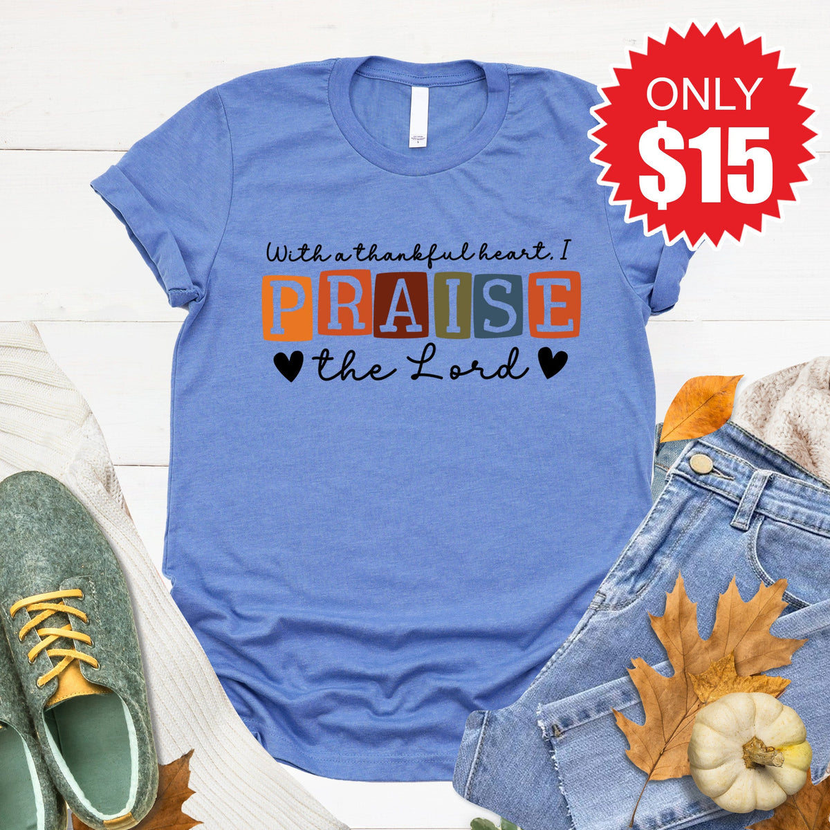 Thankful Praise Tee - Heather Royal Blue - 15 product image 1