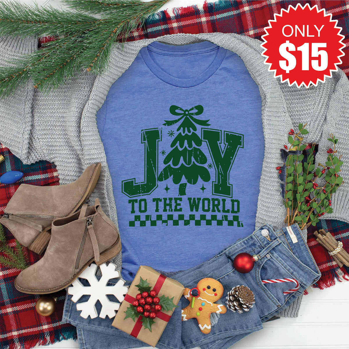 Joy To The World Tee - Heather Royal Blue - 15 product image 1
