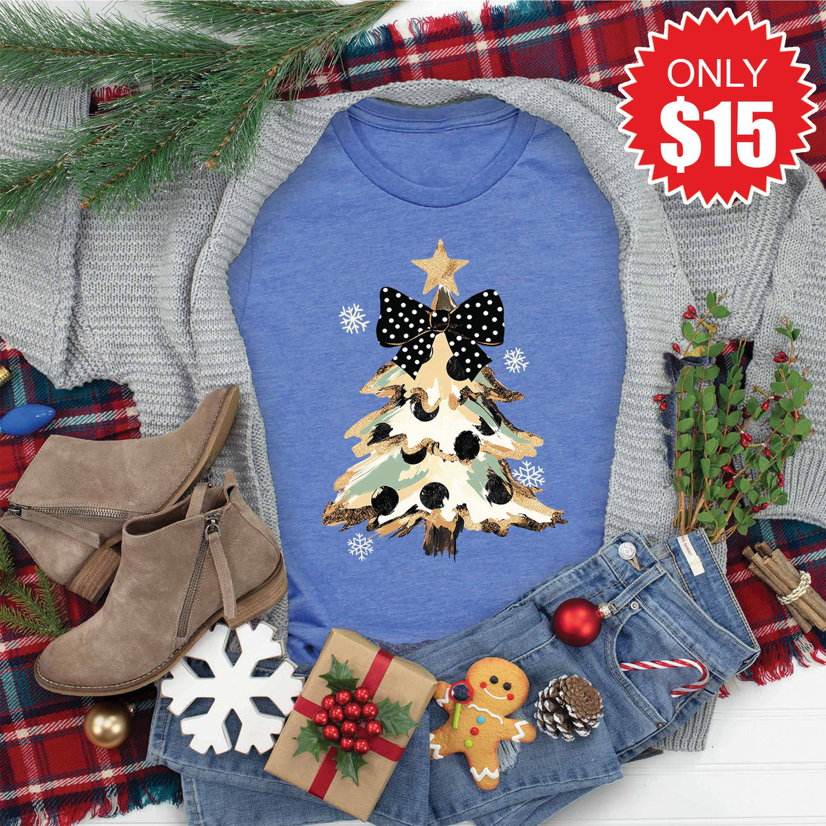 Glitter Christmas Tree Tee - Heather Royal Blue - 15 product image 1