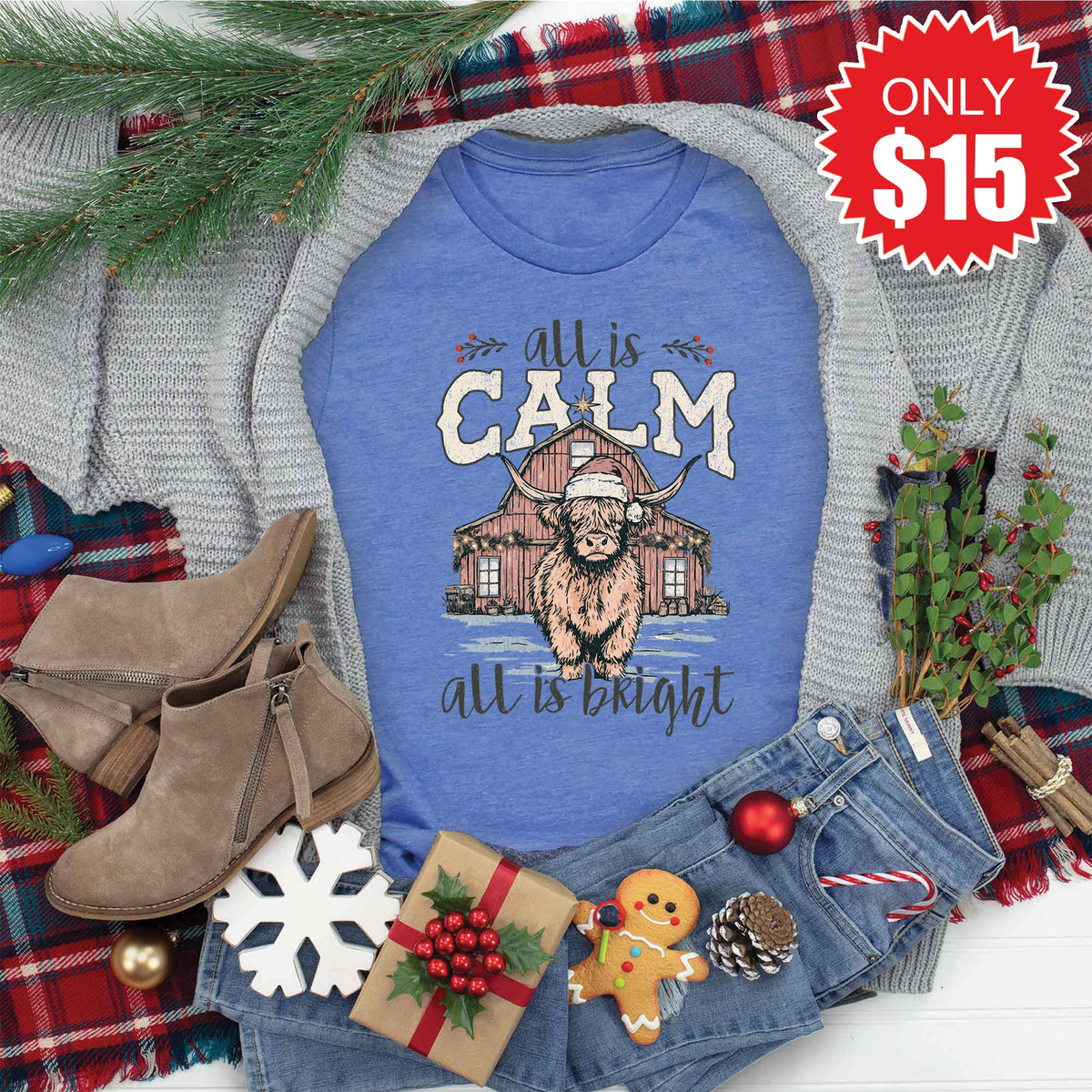 All is Calm Cow Tee - Heather Royal Blue - 15 product image 1