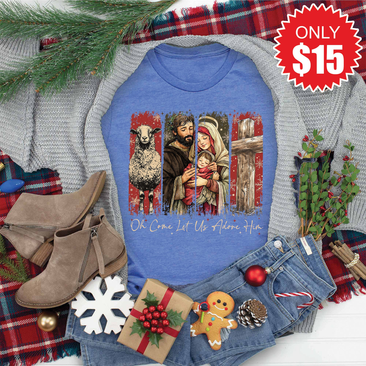 Let Us Adore Him Tee - Heather Royal Blue - 15 product image 1