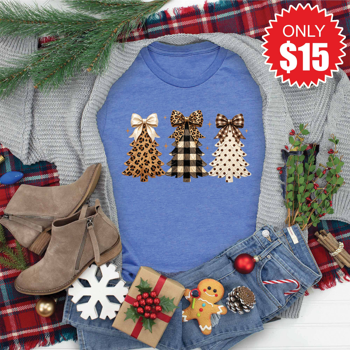 Christmas Leopard Tee - Heather Royal Blue - 15 product image 1