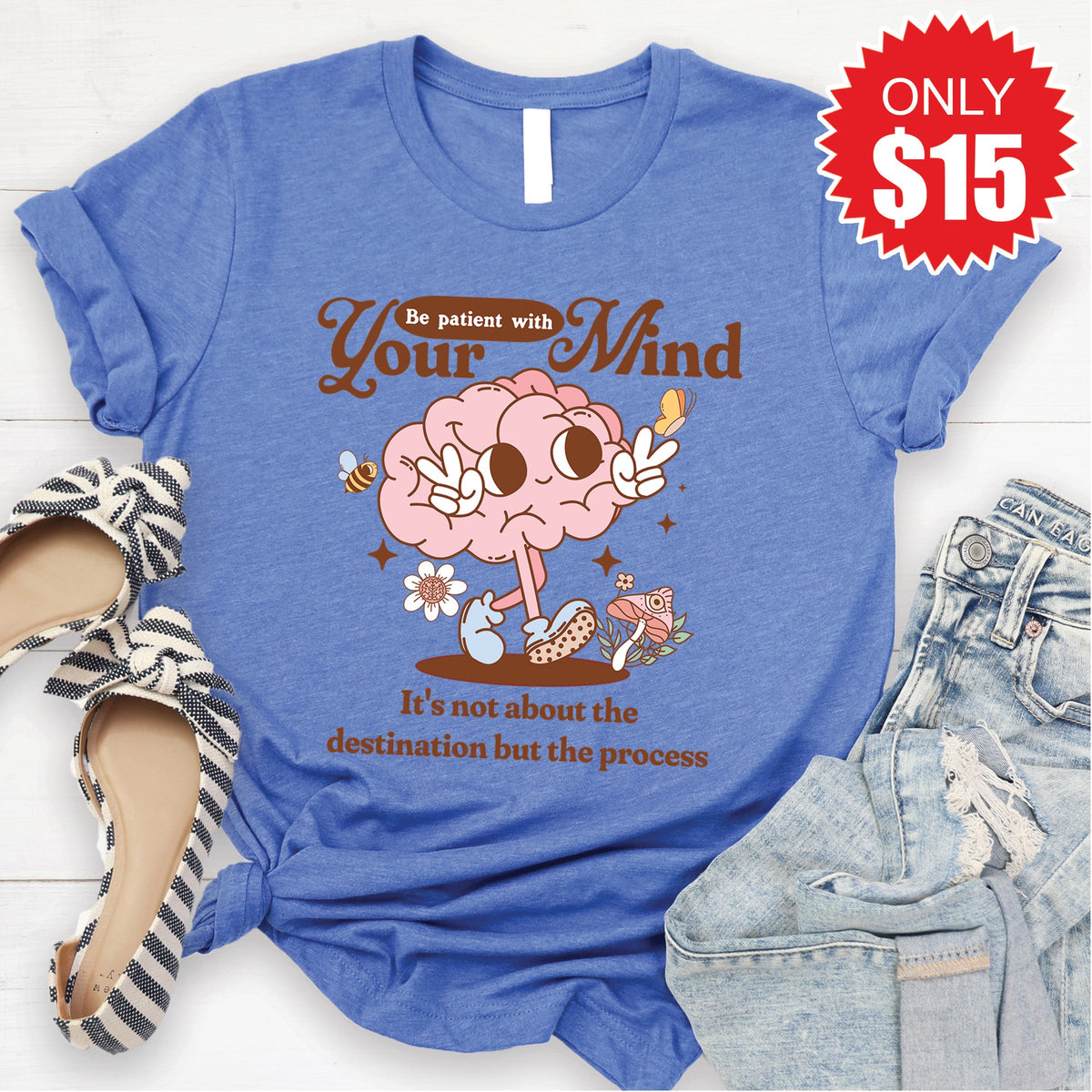 Be Patient With Your Mind Tee - Heather Royal Blue - 15 product image 1