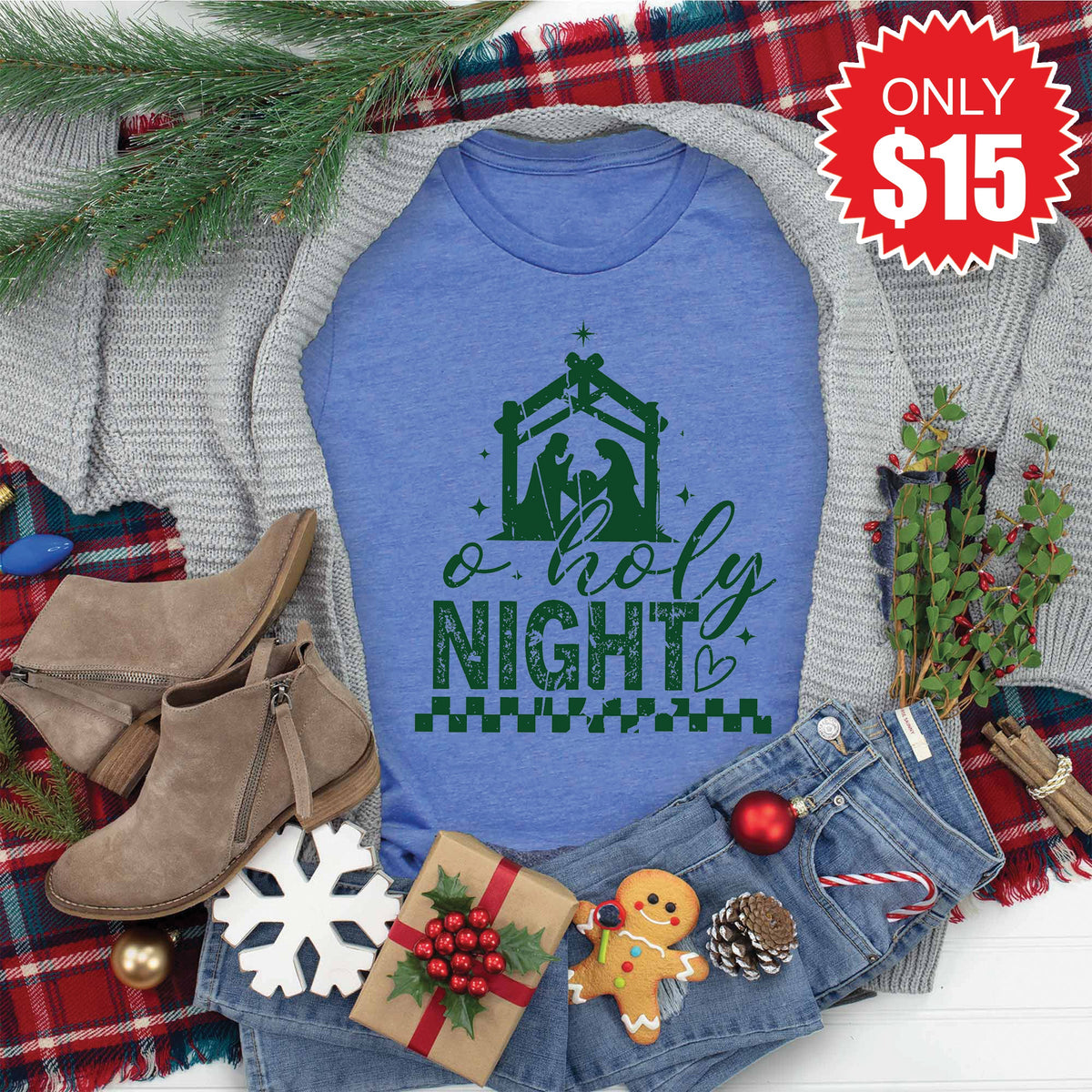 Oh Holy Night Tee - Heather Royal Blue - 15 product image 1