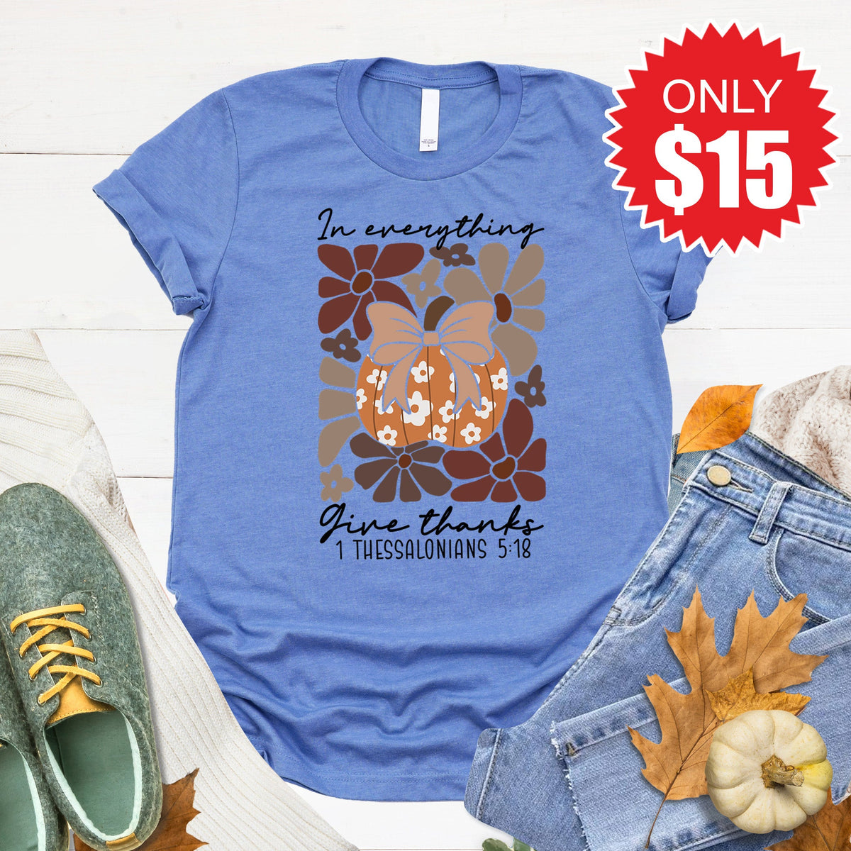 In Everything Give Thanks Tee - Heather Royal Blue - 15 product image 1