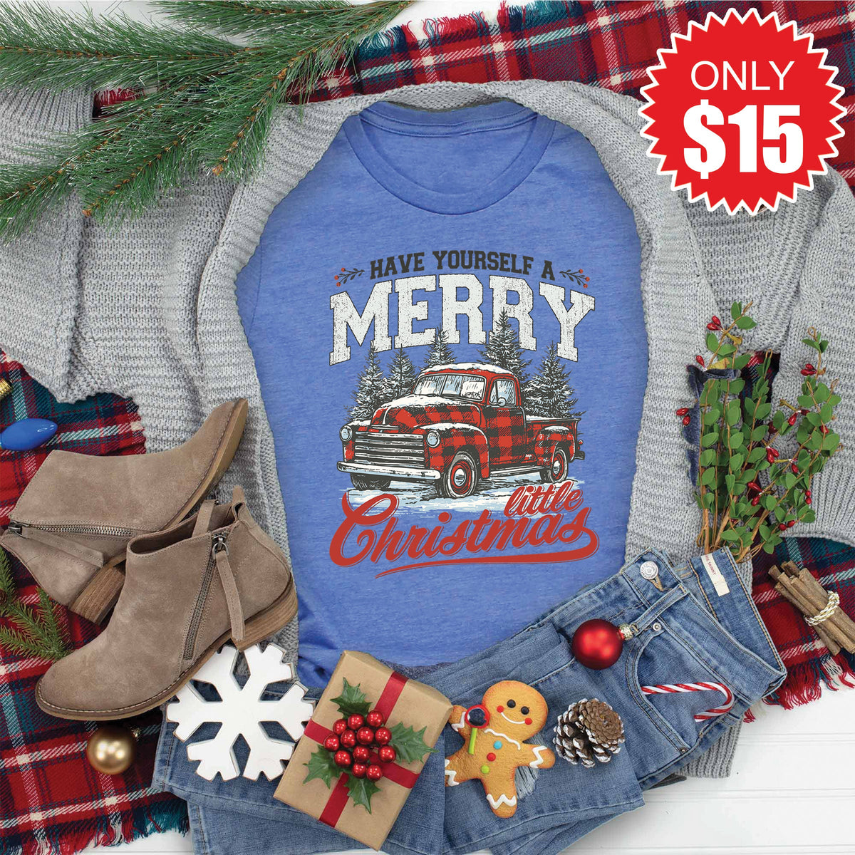 Merry Little Christmas Tee - Heather Royal Blue - 15 product image 1