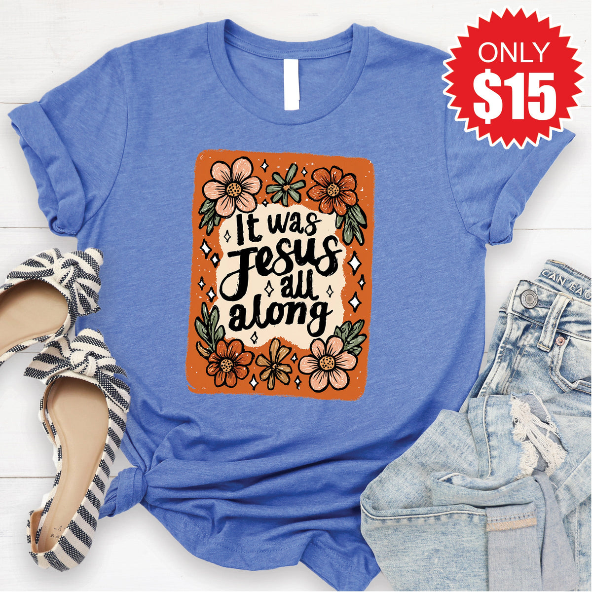It Was Jesus All Along Tee - Heather Royal Blue - 15 product image 1