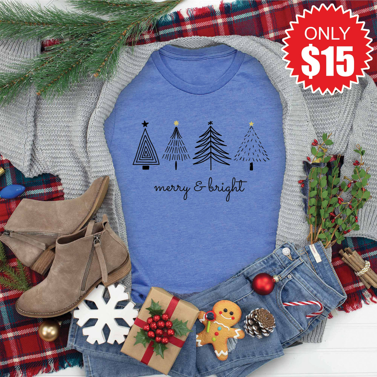 Merry and Bright Tee - Heather Royal Blue - 15 product image 1