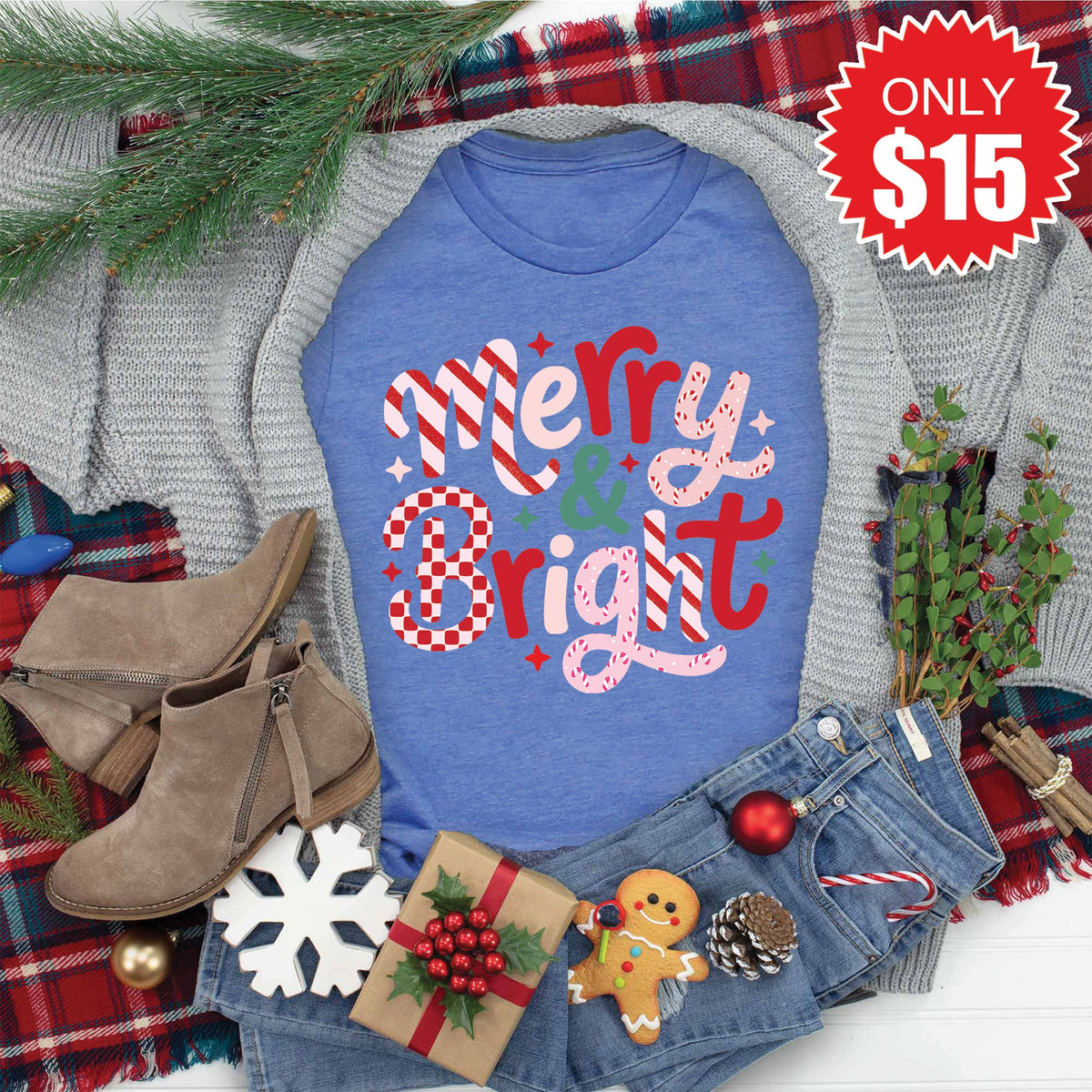 Merry And Bright Tee - Heather Royal Blue - 15 product image 1