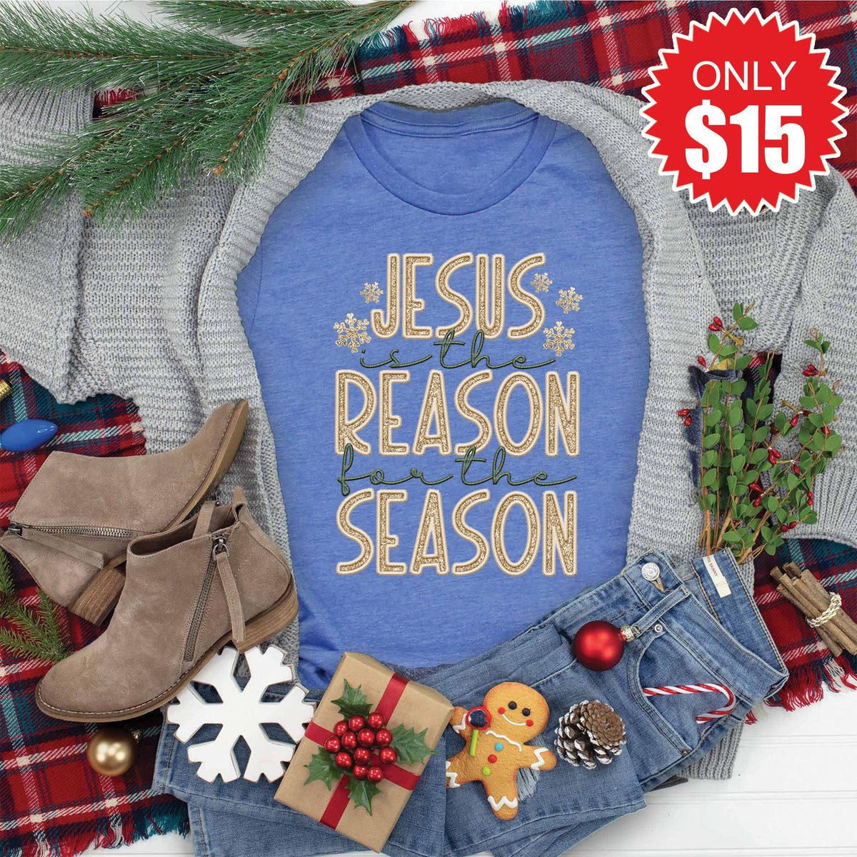 Jesus Is The Reason Tee - Heather Royal Blue - 15 product image 1