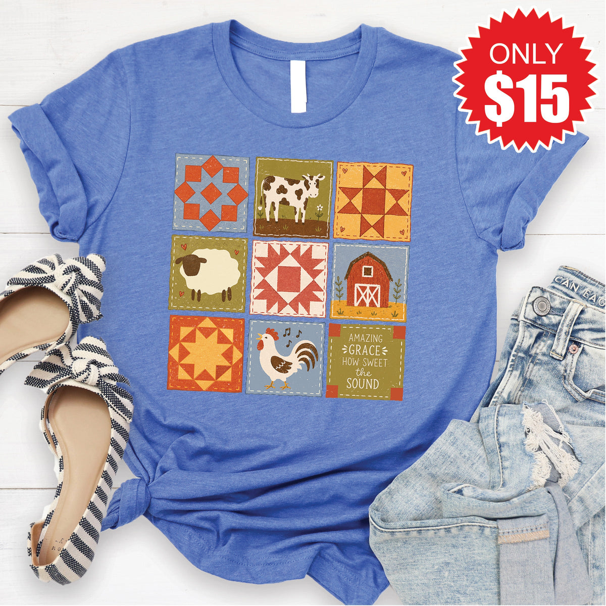 Amazing Grace Blocks Tee - Heather Royal Blue - 15 product image 1