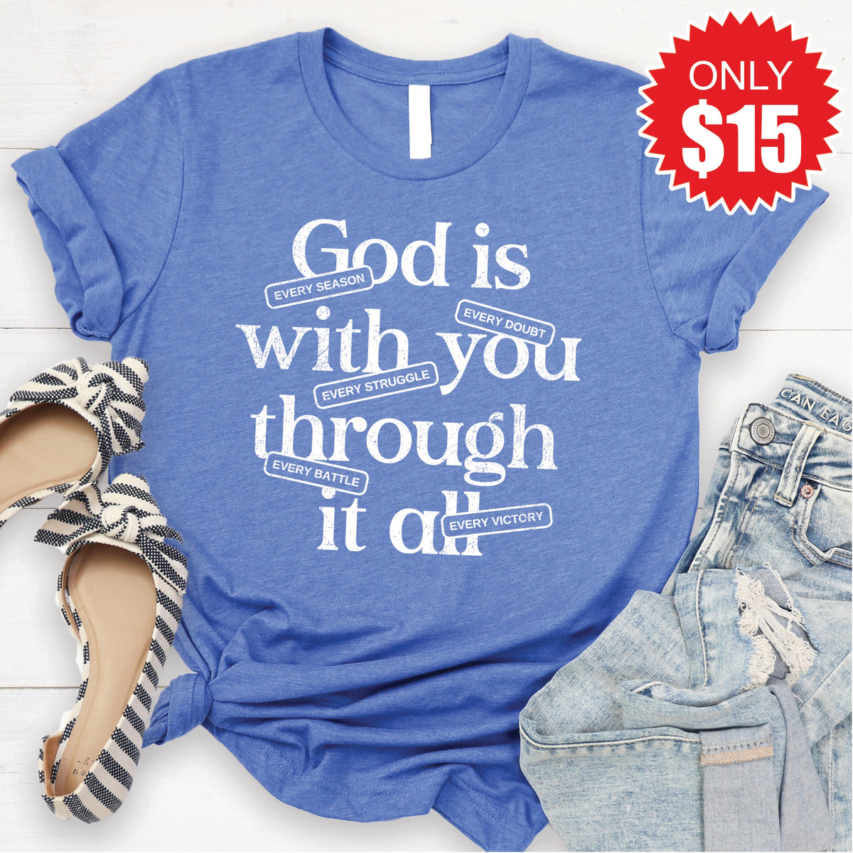 God Is With You Tee - Heather Royal Blue - 15 product image 1