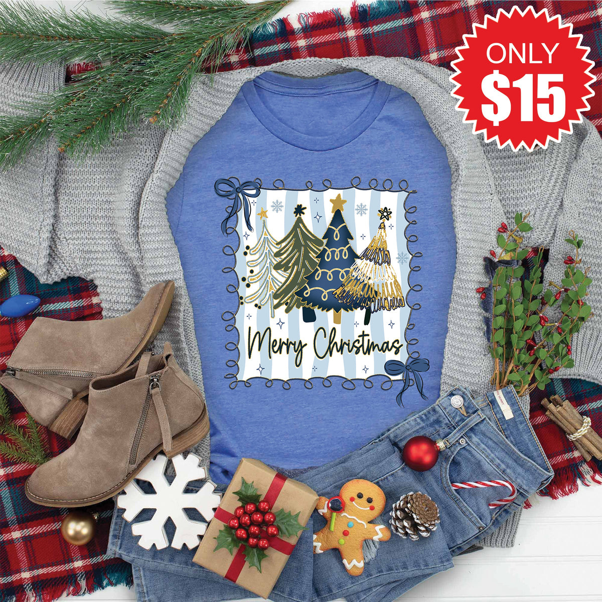 Merry Christmas Tee - Heather Royal Blue - 15 product image 1