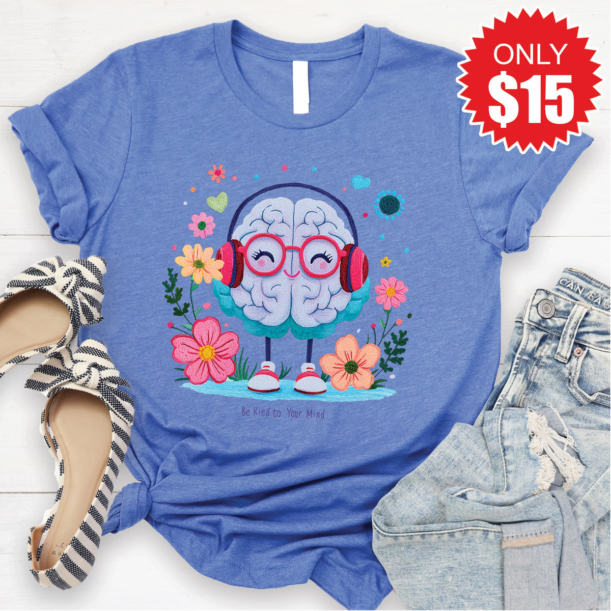 Be Kind To Your Mind Tee - Heather Royal Blue - 15 product image 1