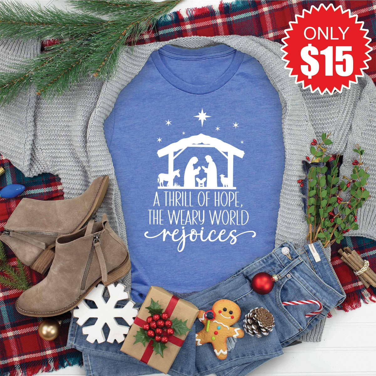 A Thrill of Hope Tee - Heather Royal Blue - 15 product image 1