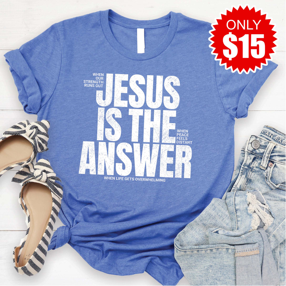 Jesus Is The Answer Tee - Heather Royal Blue - 15 product image 1