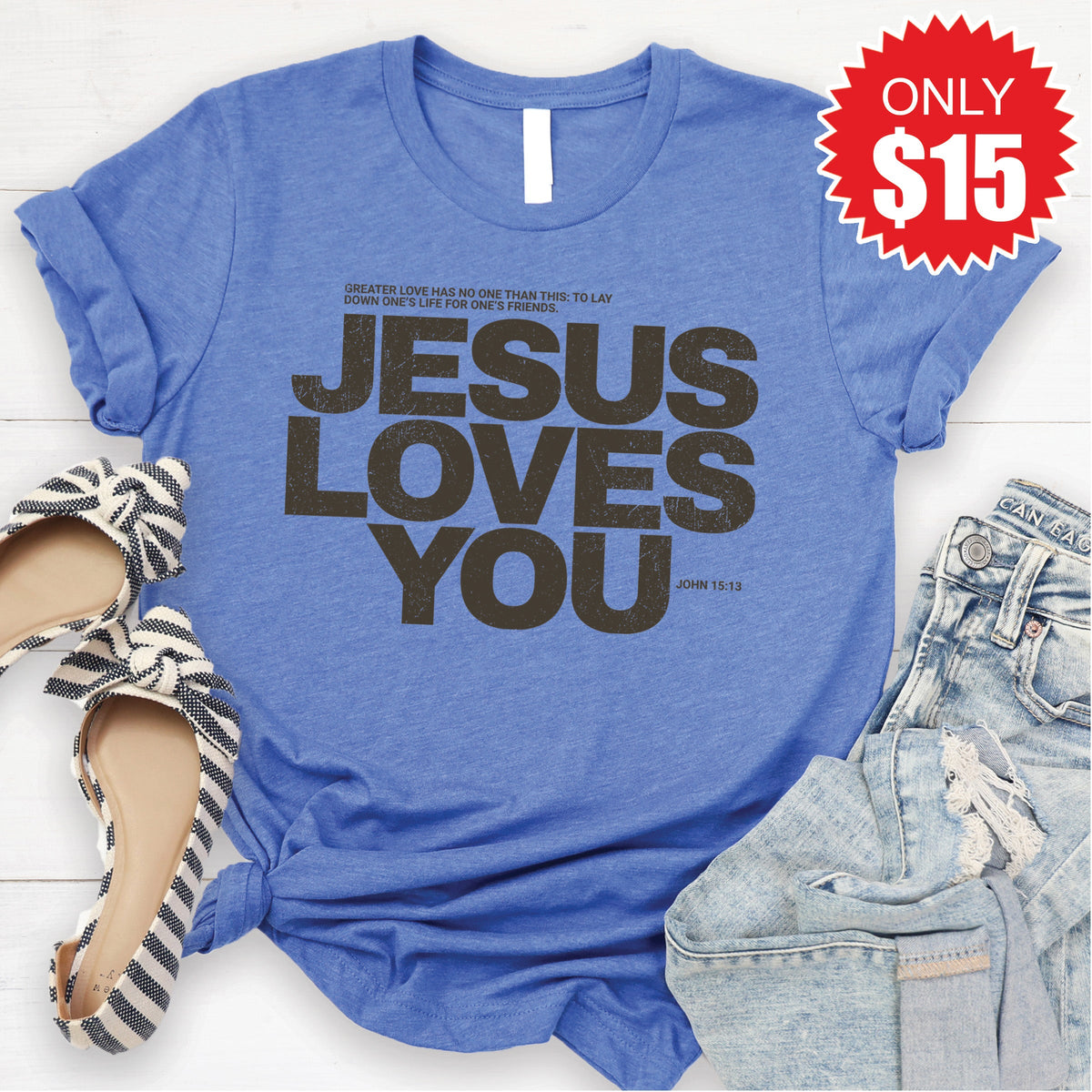 Jesus Loves You Tee - Heather Royal Blue - 15 product image 1
