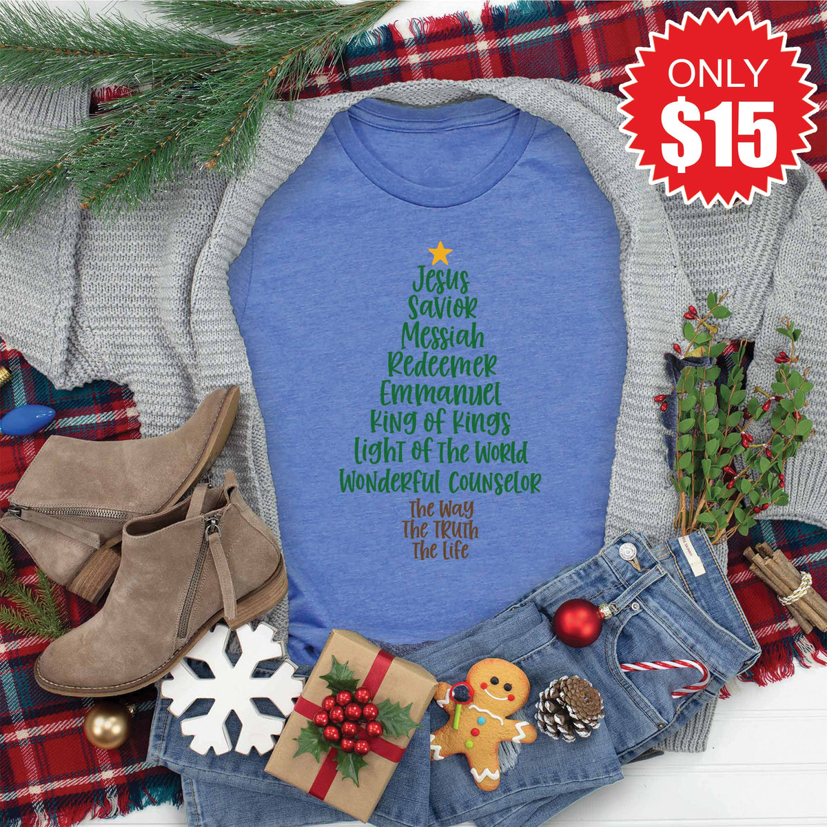 Jesus Tree Tee - Heather Royal Blue - 15 product image 1