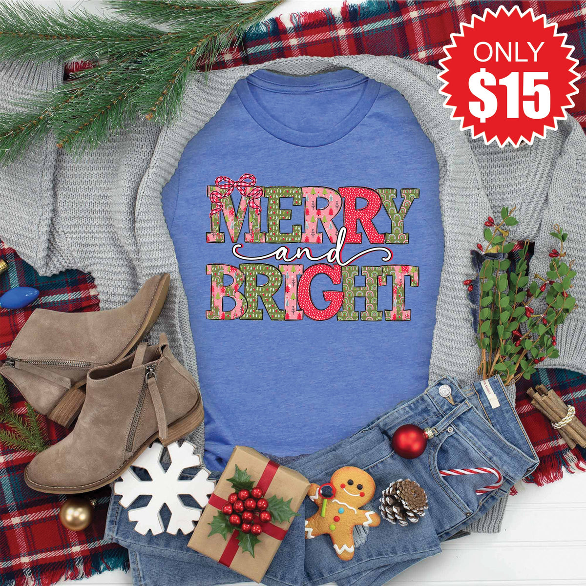 Merry and Bright Tee - Heather Royal Blue - 15 product image 1