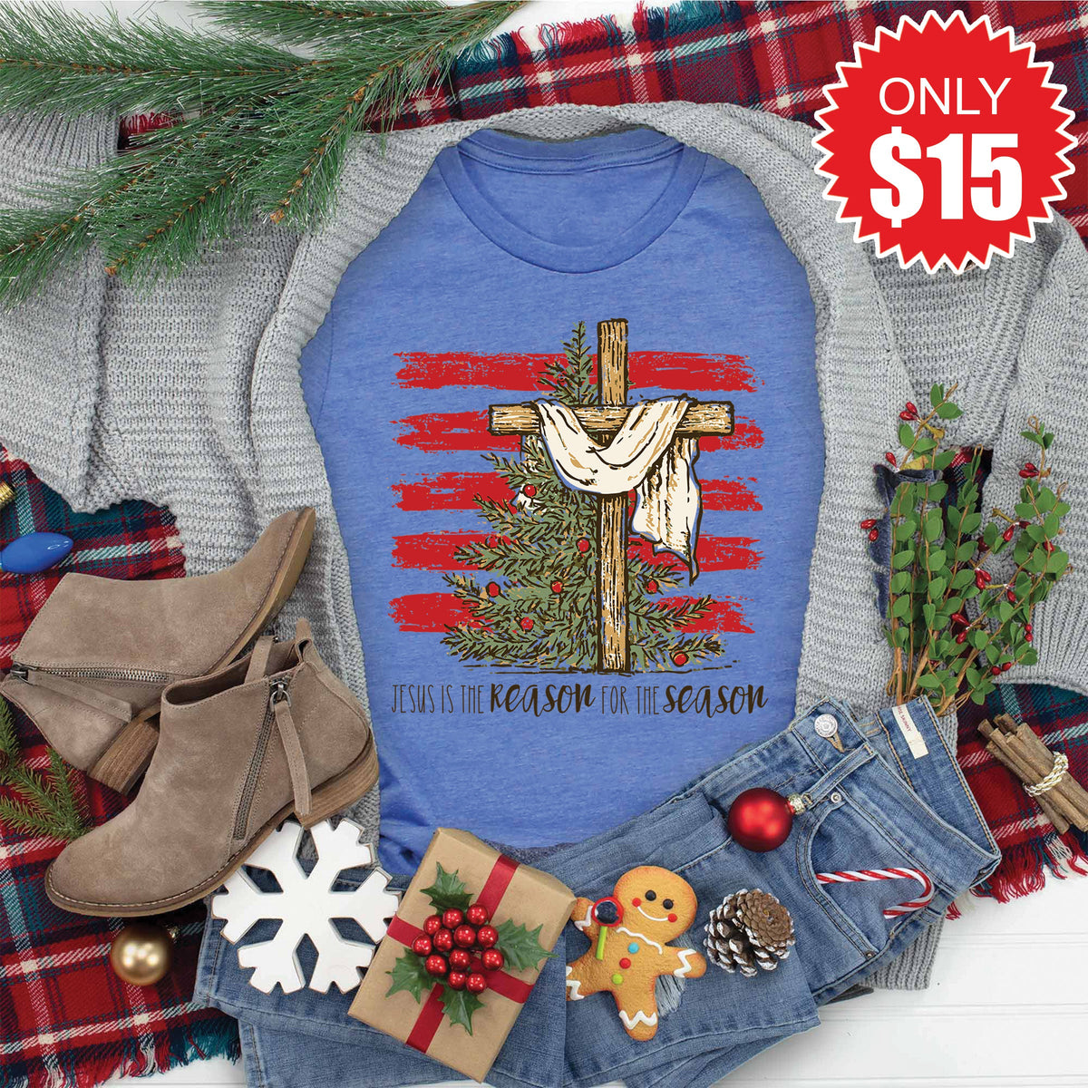 Jesus Is the Reason Tee - Heather Royal Blue - 15 product image 1