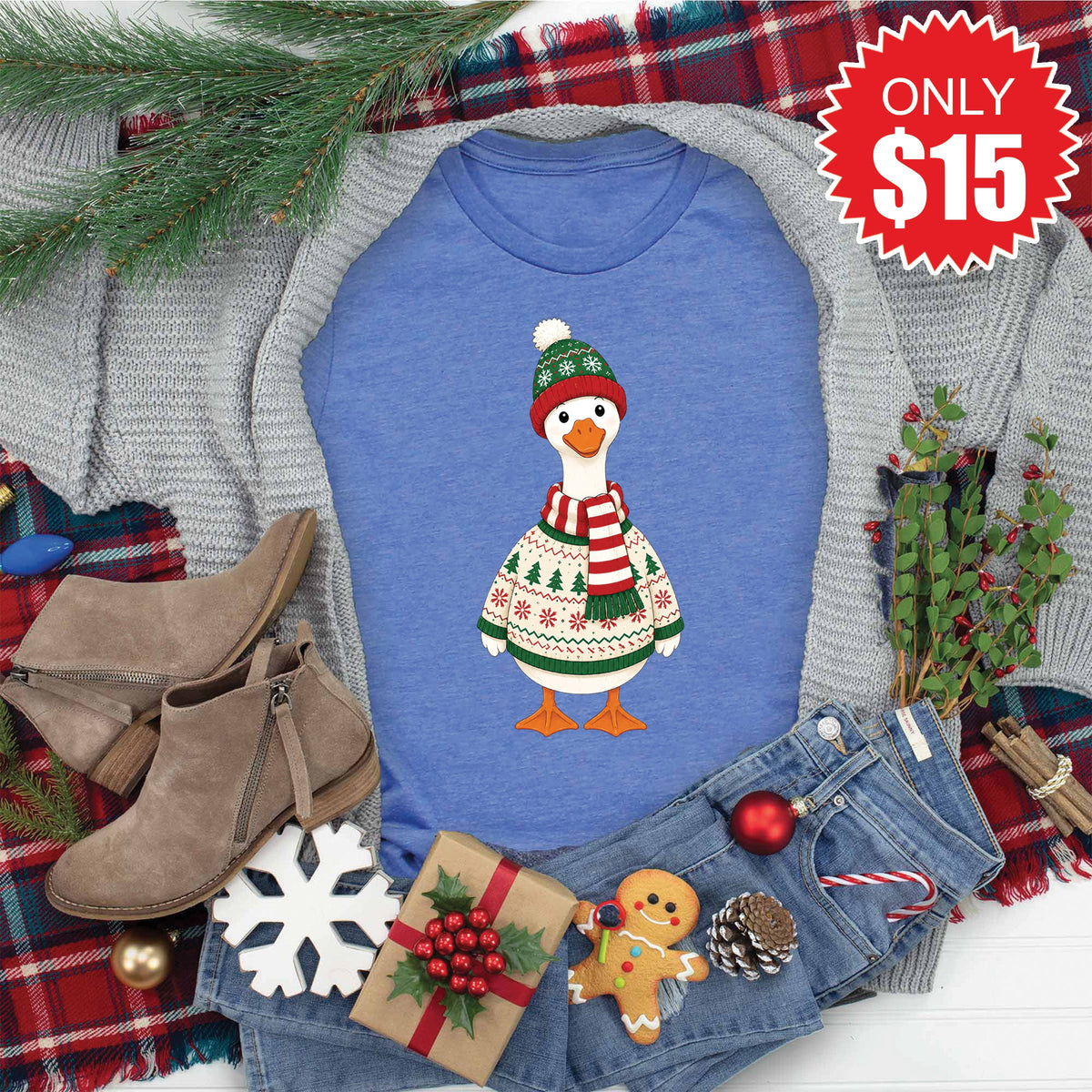 Christmas Goose Tee - Heather Royal Blue - 15 product image 1