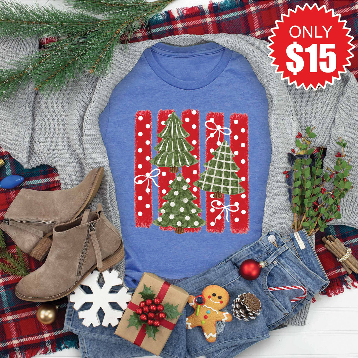 Christmas Trees Tee - Heather Royal Blue - 15 product image 1