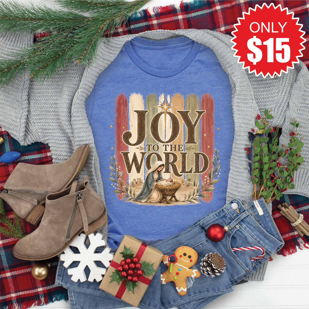 Joy To The World Tee - Heather Royal Blue - 15 product image 1