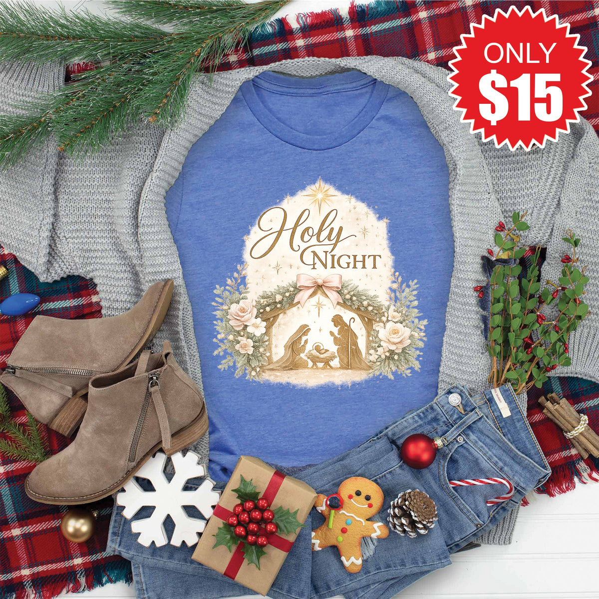 Holy Night Tee - Heather Royal Blue - 15 product image 1