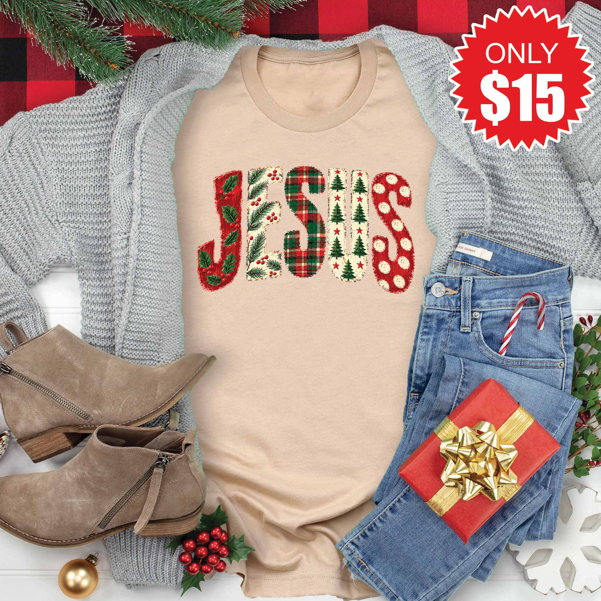 Jesus Tee - Heather Sand Dune - 15 product image 1