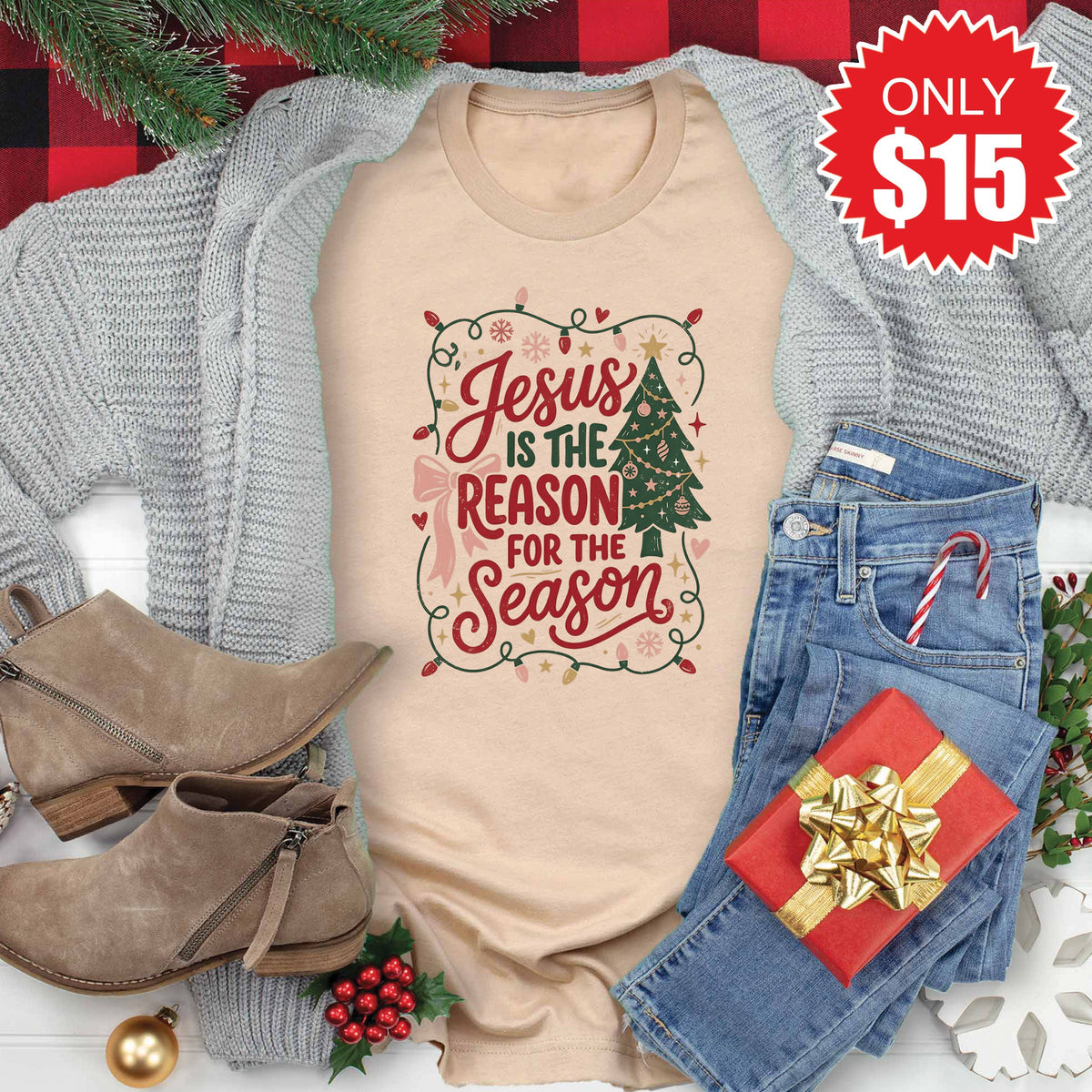 Jesus Is The Reason Tee - Heather Sand Dune - 15 product image 1