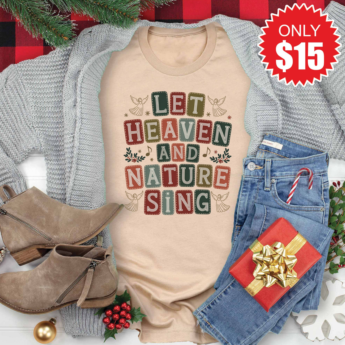 Let Heaven and Nature Sing Tee - Heather Sand Dune - 15 product image 1