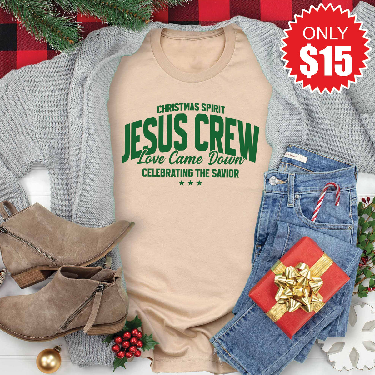 Jesus Crew Tee - Heather Sand Dune - 15 product image 1
