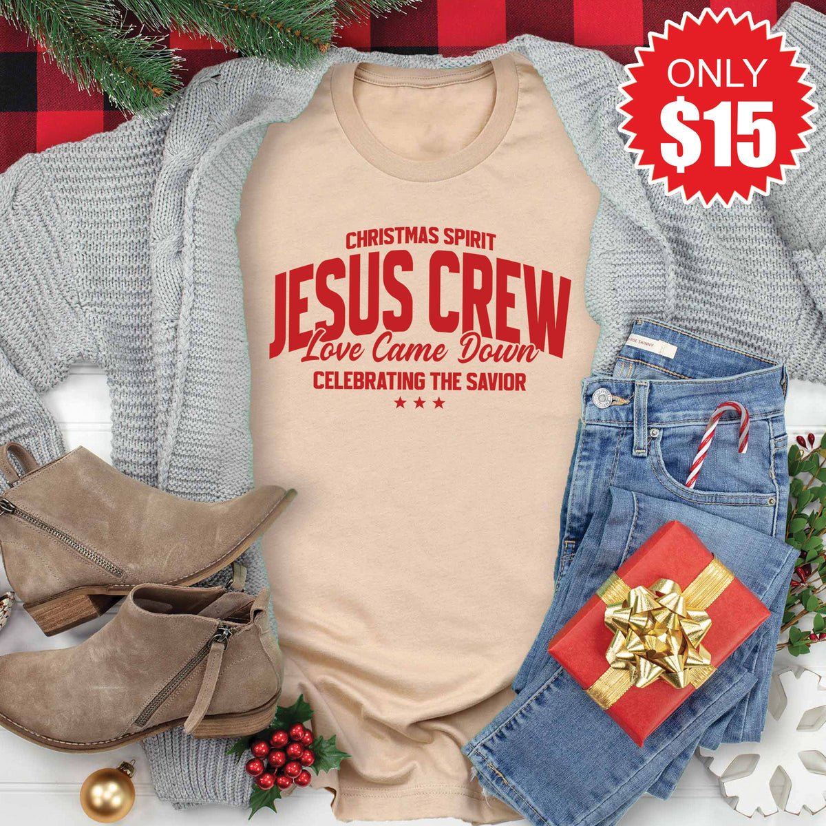 Jesus Crew Tee - Heather Sand Dune - 15 product image 1