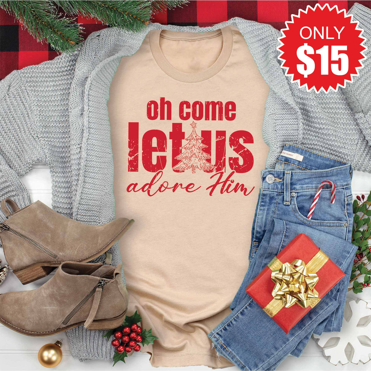 Let Us Adore Him Tee - Heather Sand Dune - 15 product image 1