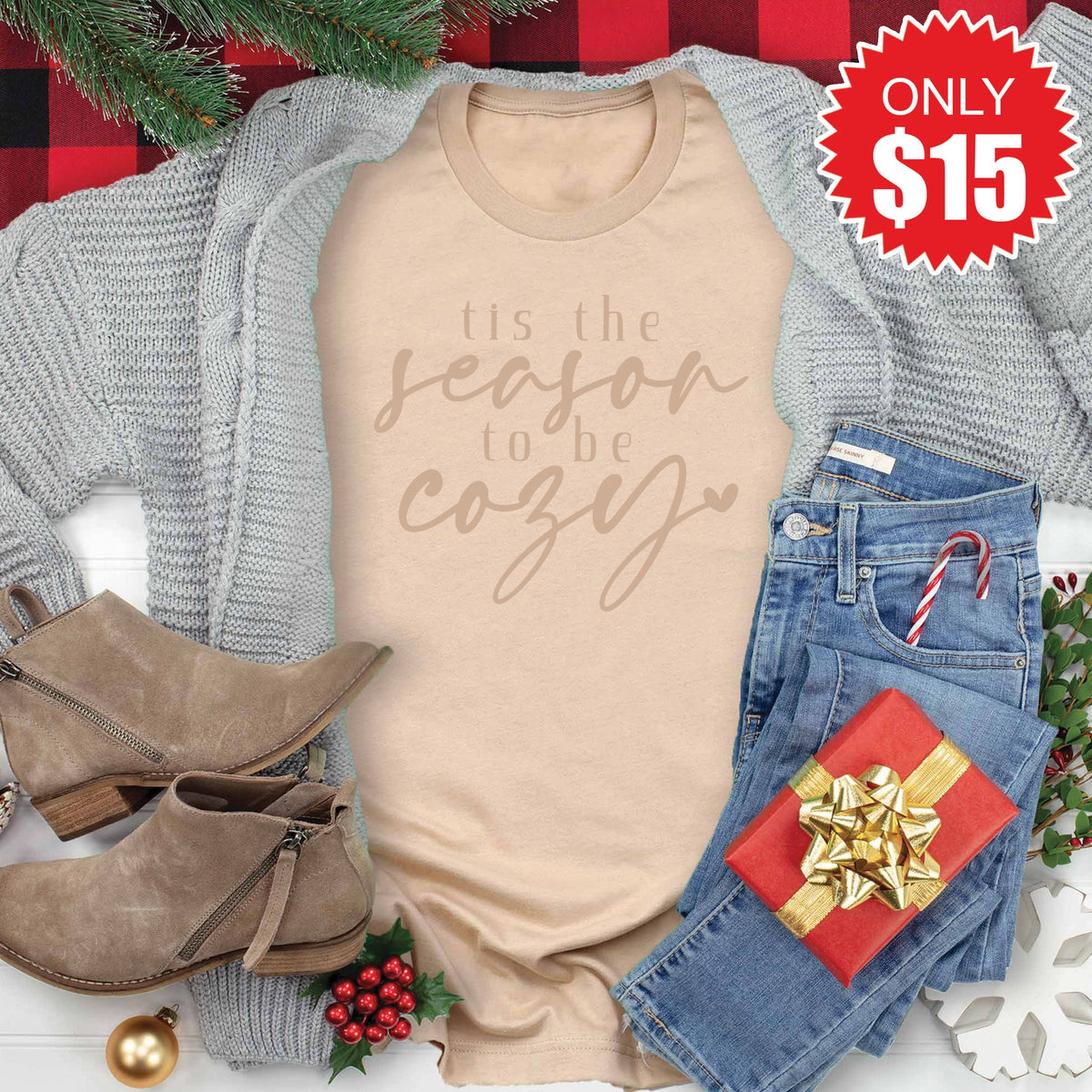 Season To Be Cozy Tee - Heather Sand Dune - 15 product image 1