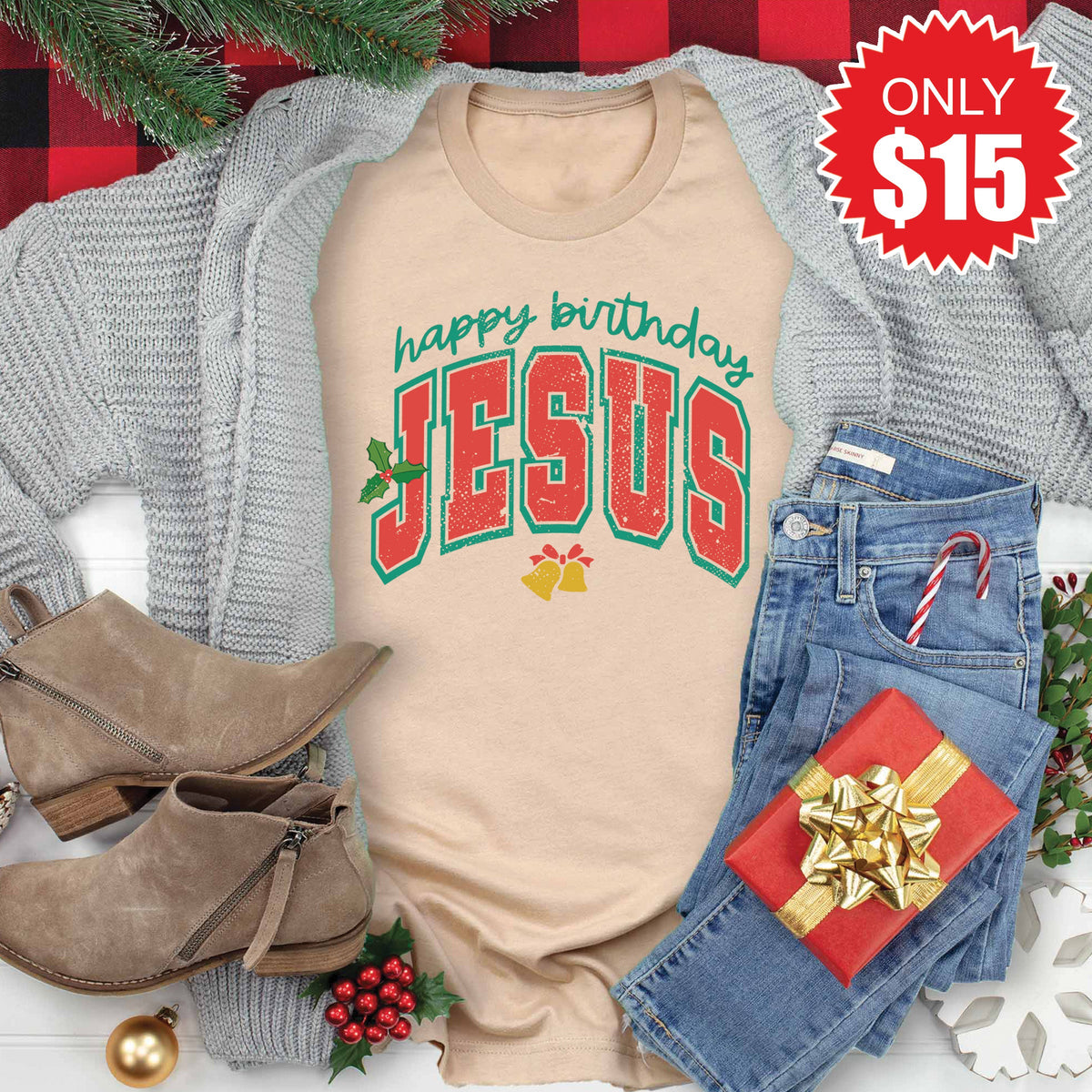 Happy Birthday Jesus Tee - Heather Sand Dune - 15 product image 1