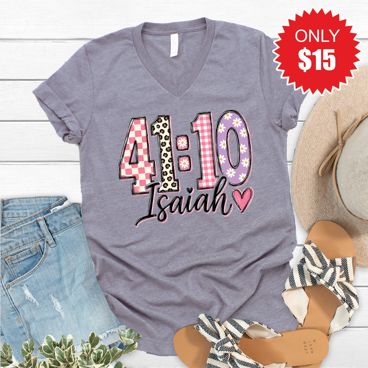 Isaiah 41:10 V-Neck - Heather Storm - 15