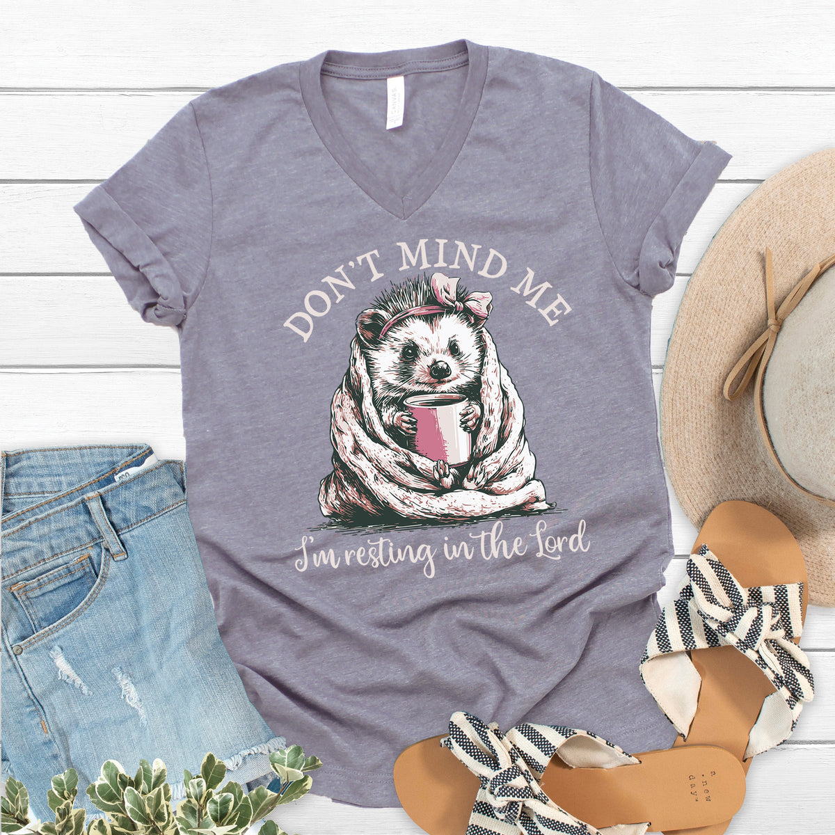 Resting in the Lord V-Neck - Heather Storm - 15