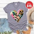 Leopard Heart V-Neck - Heather Storm - 15