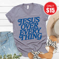 Jesus Over Everything V-Neck - Heather Storm - 15