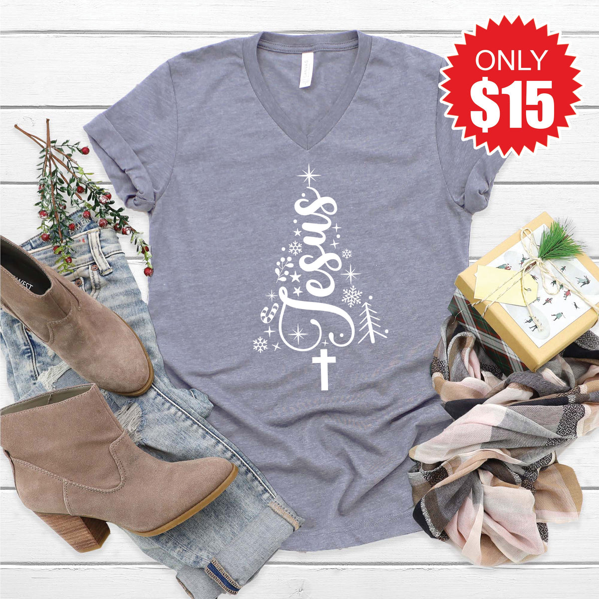 Jesus V-Neck - Heather Storm - 15
