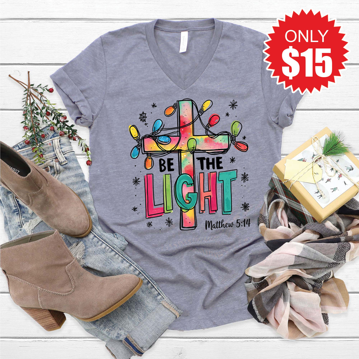 Be The Light V-Neck - Heather Storm - 15