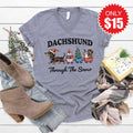 Dachshund Through The Snow V-Neck - Heather Storm - 15