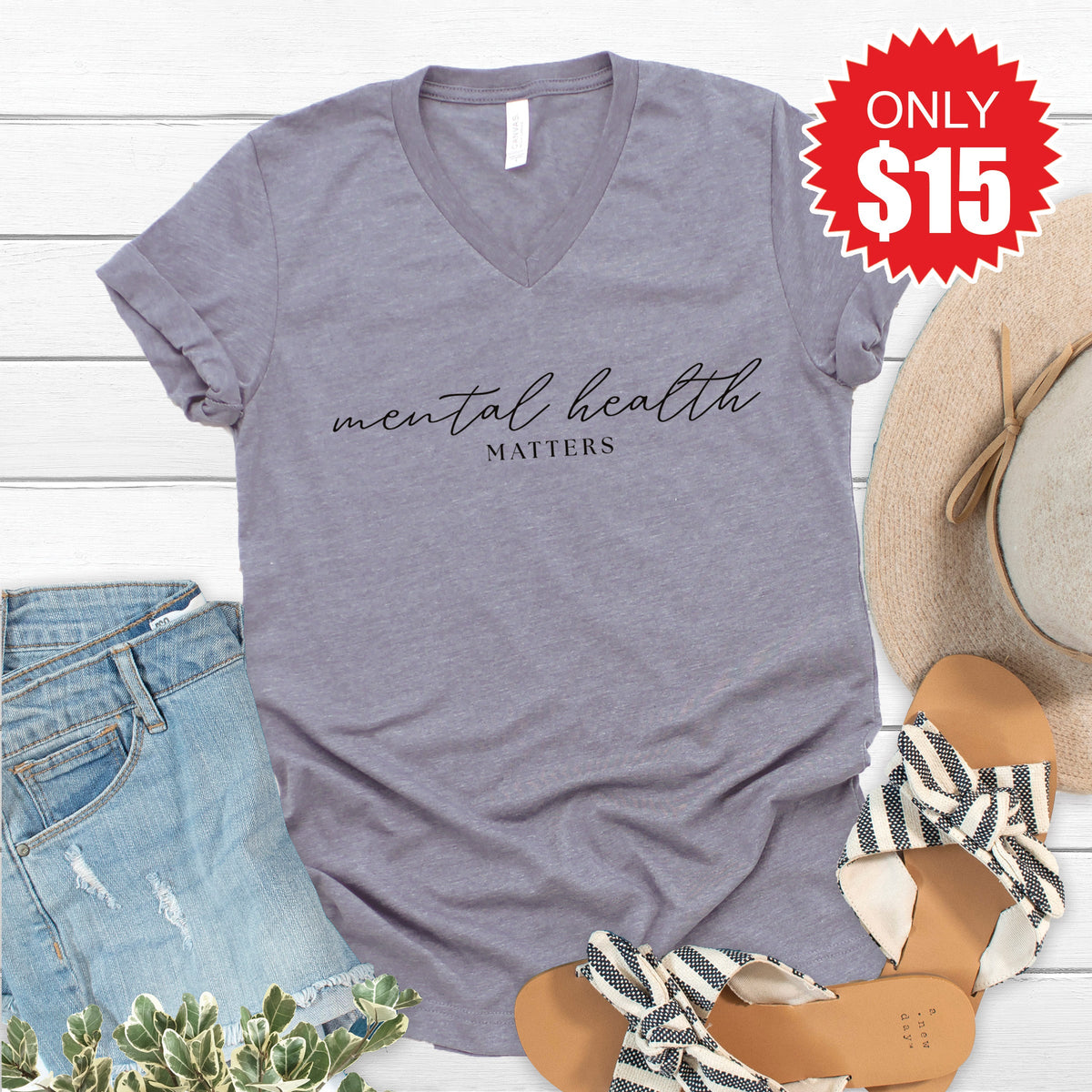 Mental Health Matters V-Neck - Heather Storm - 15